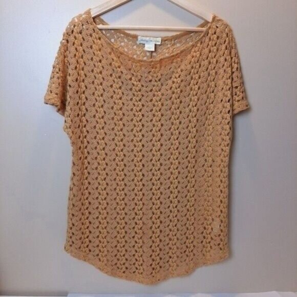 STARING AT STARS UO Mustard Yellow Open Crochet Swing Top Sz S - Picture 2 of 7